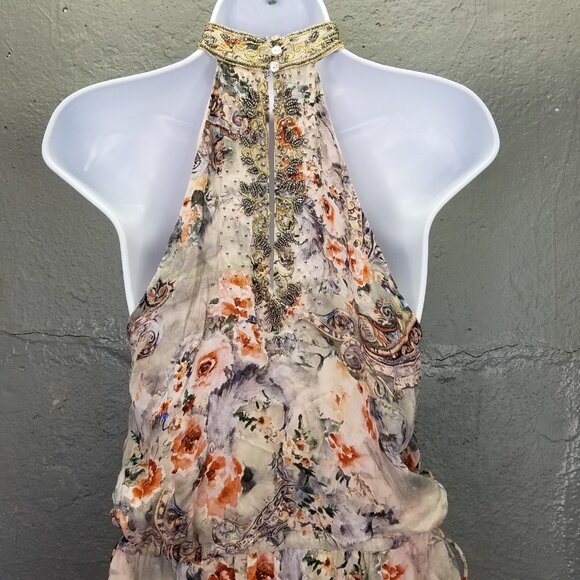 Haute Hippie Maxi Dress Women 2 Wished Upon Silk High Low Beaded Collar High Low - Picture 11 of 16